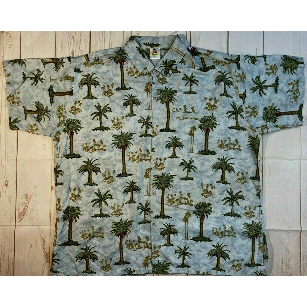 Rima Mens XL Shirt  Carribean Hawaiian Island  Palm Tree Camp Button